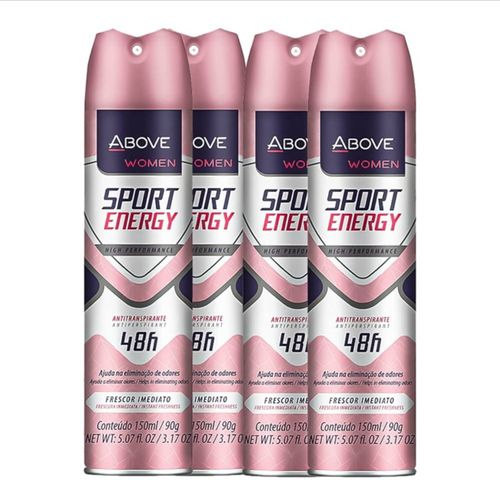 Kit c/4 Unidades de Desodorante Antibacteriano Aerosol Above Clássico 150ml Energy Women
