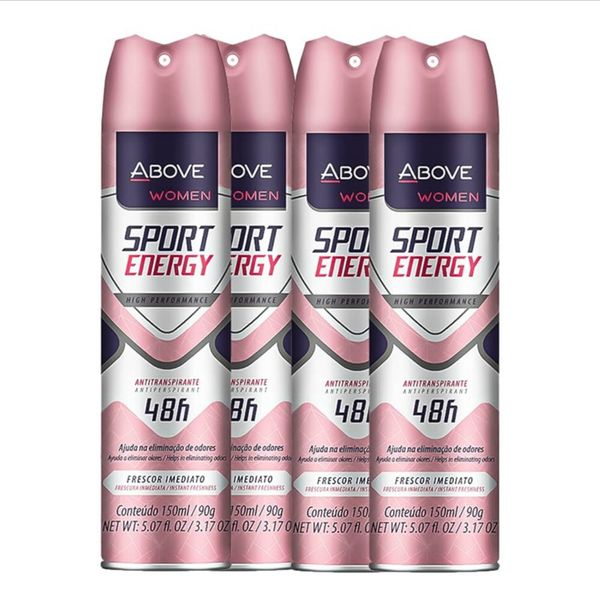 Kit c/4 Unidades de Desodorante Antibacteriano Aerosol Above Clássico 150ml Energy Women
