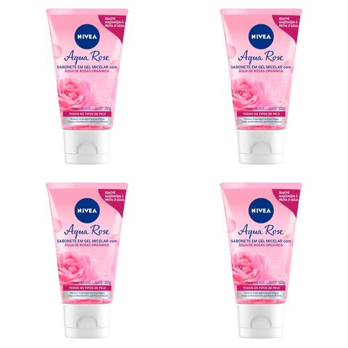 Kit c/4 Sabonetes Nivea Micellair Gel Facial Água De Rosas 150ml Kit c/4 Sabonetes Nivea Micellair Gel Facial Água De Rosas 150ml