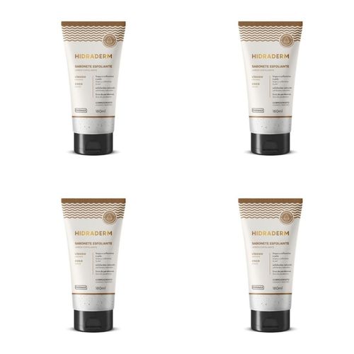 Kit c/4 Sabonetes Líquido Hidraderm Esfoliante 180ml Coco