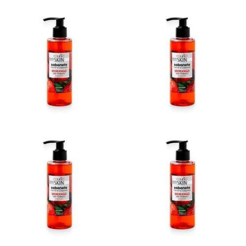 Kit c/4 Sabonetes Líquido Facial Corporal Muriel Skin Morango 200ml