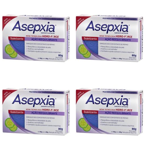Kit c/4 Sabonete Asepxia Barra 80g Suavizante/Cremoso Kit c/4 Sabonete Asepxia Barra 80g Suavizante/Cremoso