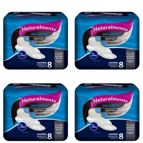 Kit c/4 Absorventes Naturalmente Max Noturno S/Abas 8 unidades cada