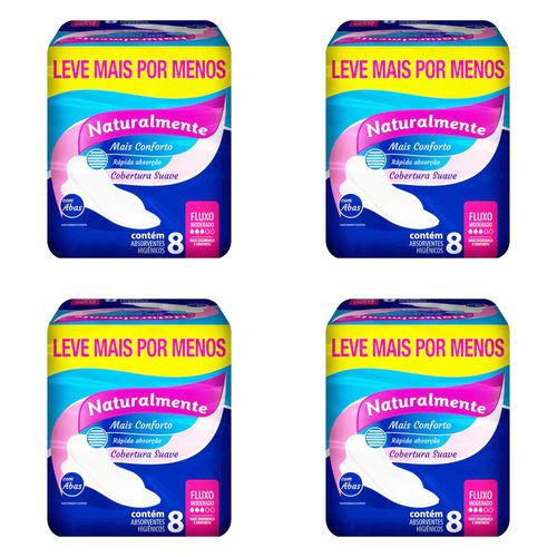 Kit c/4 Absorventes Naturalmente Mais Com Abas c/8 Unidades cada