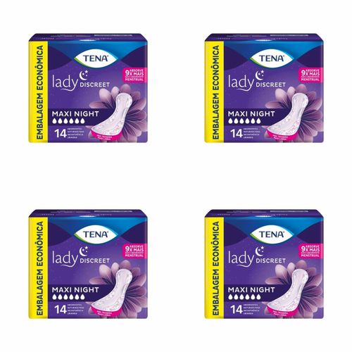Kit c/4 Absorventes Tena Lady Discreet Maxi Night c/14 Unidades cada Kit c/4 Absorventes Tena Lady Discreet Maxi Night c/14 Unidades cada