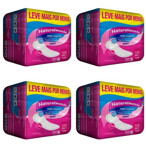 Kit c/4 Absorventes Naturalmente Mais Conforto Sem Abas c/8 Unidades cada