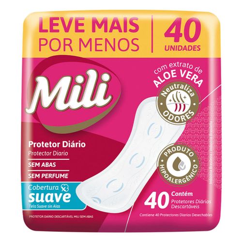Kit c/4 Absorvente Mili Protetor Diário 40 Unidades Kit c/4 Absorvente Mili Protetor Diário 40 Unidades