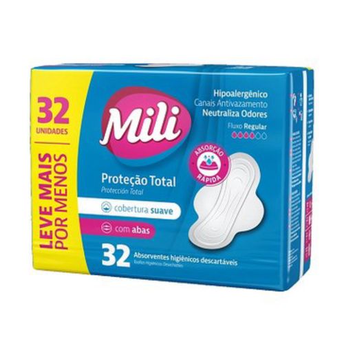 Kit c/4 Absorvente Mili P Total Suave C/Abas 32 Unidades