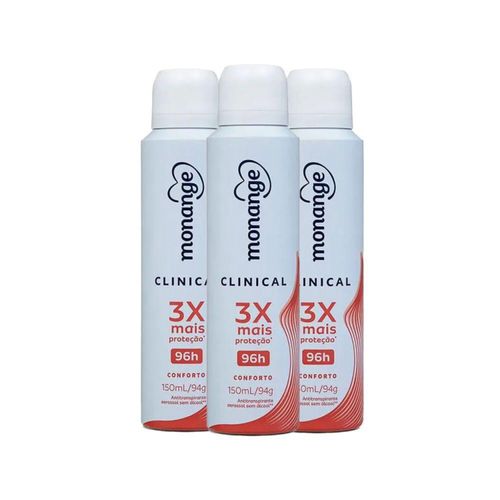 Kit c/3 Unidades de Desodorante Aerosol Monange Clinical 94g Confort Kit c/3 Unidades de Desodorante Aerosol Monange Clinical 94g Confort