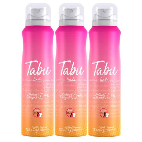 Kit c/3 Unidades de Desodorante Aerosol Tabu 150ml Linda Kit c/3 Unidades de Desodorante Aerosol Tabu 150ml Linda