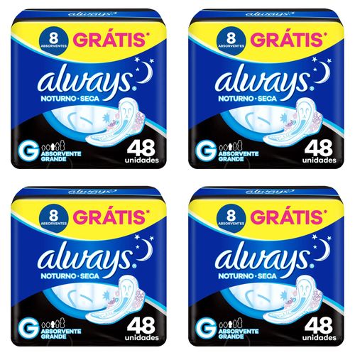 Kit c/4 Absorvente Always Noturno Seca ”G” c/48 Unidades cada