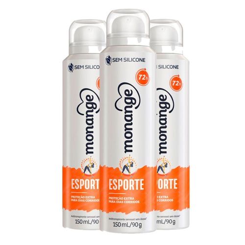 Kit c/3 Unidades de Desodorante Aerosol Monange 90g Antitranspirante Esporte