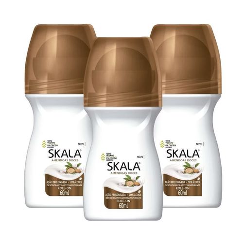 Kit c/3 Unidades de Desodorante Rollon Skala 60ml Amêndoas Doces