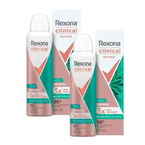 Kit c/2 Unidades de Desodorante Rexona Clinical Aerosol Refresh 96h + Controle de Odor 150ml