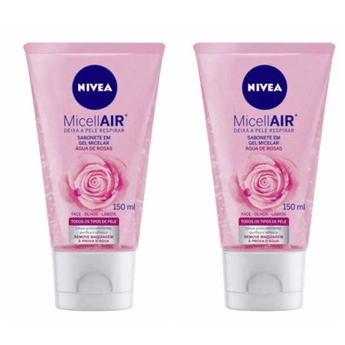 Kit c/2 Sabonetes Gel Facial Nivea Micellair Água De Rosas 150ml