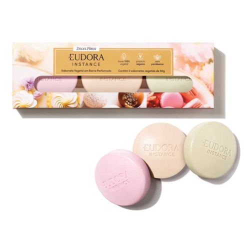 Kit Sabonete em Barra Vegetal Instance: Tartelete de Limão 50g + Bombom de Avelã 50g + Macaron de Framboesa 50g Kit Sabonete em Barra Vegetal Instance: Tartelete de Limão 50g + Bombom de Avelã 50g + Macaron de Framboesa 50g