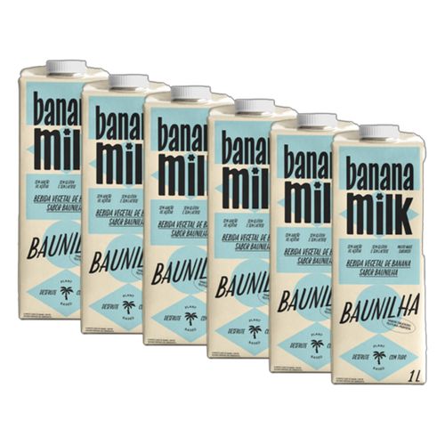 Kit 6X: Leite Vegetal de Banana Sabor Baunilha Banana Milk 1L
