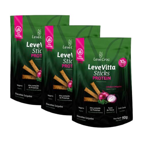 Kit 3X: Biscoito Leve Vitta Protein Cebola e Orégano Leve Croc 90g