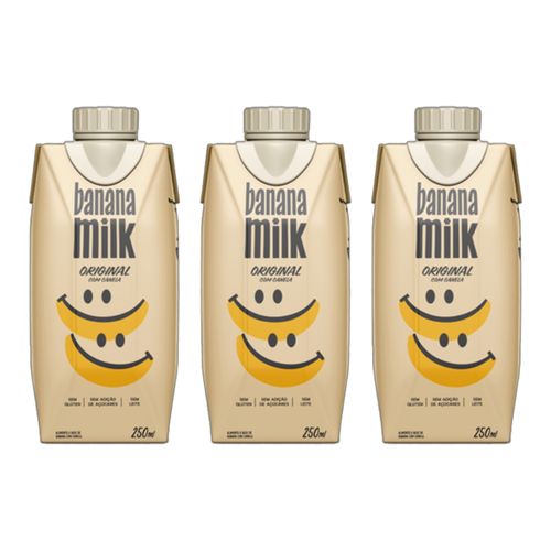 Kit 3X: Leite Vegetal de Banana Original com Canela Banana Milk 250ml Kit 3X: Leite Vegetal de Banana Original com Canela Banana Milk 250ml