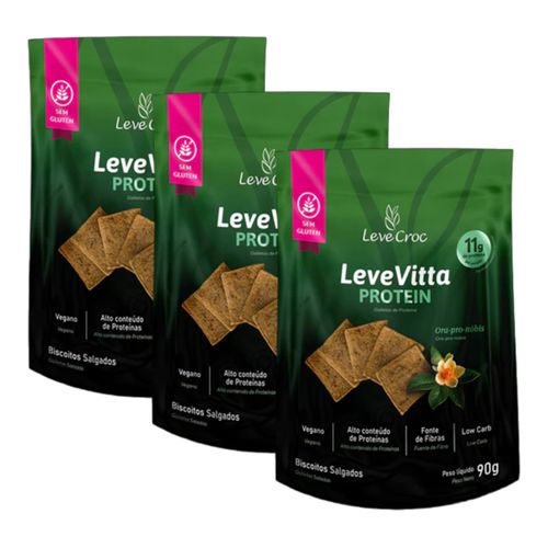Kit 3X: Biscoito Leve Vitta Protein Ora Pro Nobis Leve Croc 90g
