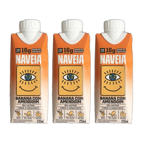 Kit 3X: Shake Proteico Vegano Banana com Amendoim Naveia 250ml