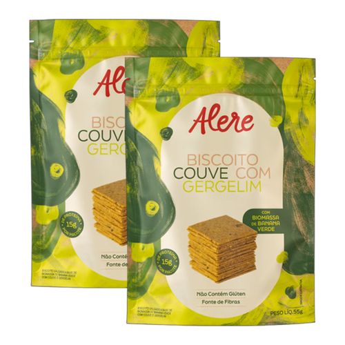 Kit 2X: Biscoito de Couve com Gergelim Sem Glúten Alere 55g Kit 2X: Biscoito de Couve com Gergelim Sem Glúten Alere 55g