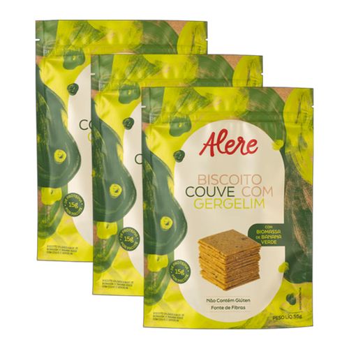 Kit 3X: Biscoito de Couve com Gergelim Sem Glúten Alere 55g