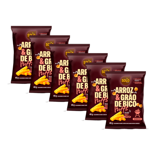 Kit 6X: Snack Puffs Arroz e Grão de Bico Barbecue Solo Snacks 45g