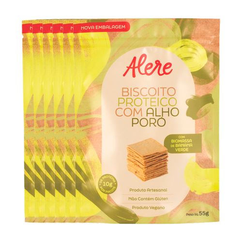 Kit 6X: Biscoito Proteico com Alho Poró Sem Glúten Alere 55g Kit 6X: Biscoito Proteico com Alho Poró Sem Glúten Alere 55g