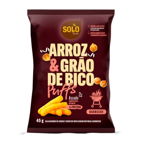 Snack Puffs Arroz e Grão de Bico Barbecue Solo Snacks 45g
