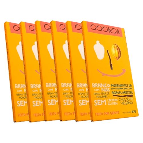 Kit 6X: Chocolate Branco com Nibs Vegano Cookoa 80g Kit 6X: Chocolate Branco com Nibs Vegano Cookoa 80g