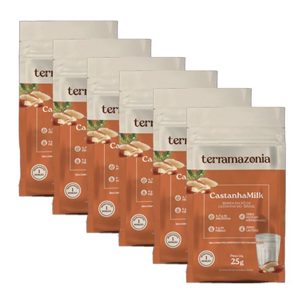 Kit 6X: Bebida Vegetal de Castanha do Pará em Pó Castanha Milk Sachê Terramazônia 25g