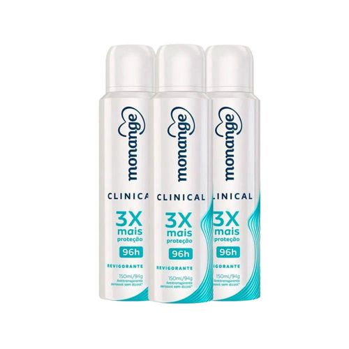 Kit c/3 Unidades de Desodorante Aerosol Monange Clinical 94g Revigorante