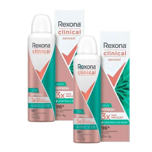 Kit c/2 Unidades de Desodorante Rexona Clinical Aerosol Refresh 96h + Controle de Odor 150ml