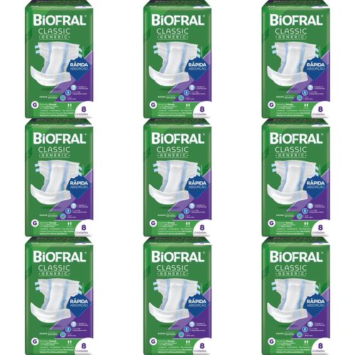 Kit 9 Fraldas Adulto Biofral Classic G c/8 Unidades cada Kit 9 Fraldas Adulto Biofral Classic G c/8 Unidades cada
