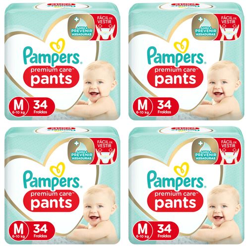 Kit 4 Fraldas Pampers Pants Premium Care M com 34 Unidades cada Kit 4 Fraldas Pampers Pants Premium Care M com 34 Unidades cada