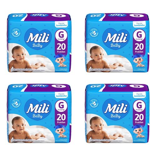 Kit 4 Fraldas Mili Baby Jumbinho (G) 20 Unidades cada Kit 4 Fraldas Mili Baby Jumbinho (G) 20 Unidades cada