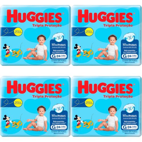 Kit 4 Fraldas Huggies Tripla Proteção Jumbo (G) 24 Unidades cada