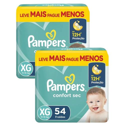 Kit 2 Fraldas Pampers Confort Sec Xg 54 Unidades cada Kit 2 Fraldas Pampers Confort Sec Xg 54 Unidades cada