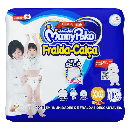 Kit 2 Fraldas Infantil Super Seca Calça MamyPoko XXG Pacote 18 Unidades cada