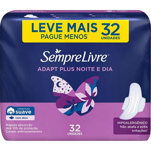 Kit c/2 Absorvente Sempre Livre Conforto Noturno Cobertura Suave Com Abas 32 unidades