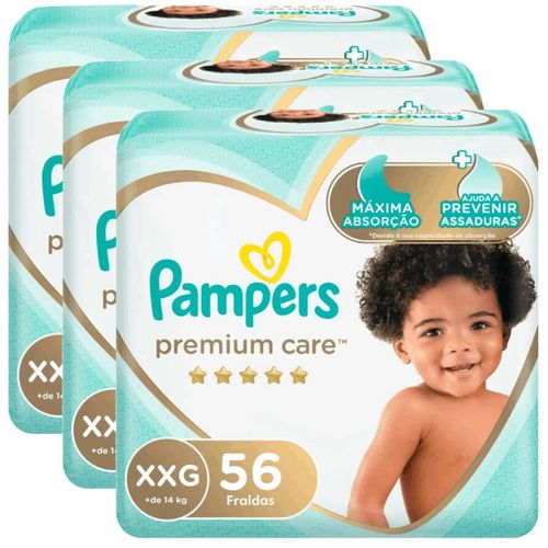 Kit 3 Fraldas Pampers Premium Care Xxg 56 Unidades