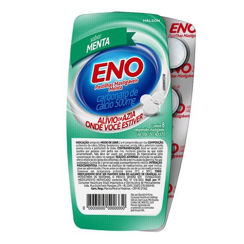 Antiácido Eno Sabor Hortelã 8 Pastilhas Mastigáveis
