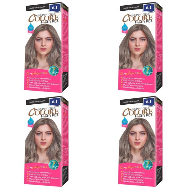 Kit c/4 Unidades de Coloração Creme Colore 8.1 Louro Cinza Claro