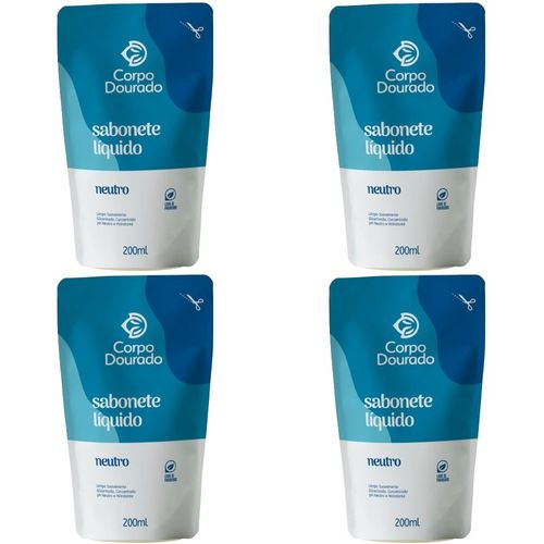 Kit c/4 Sabonetes Líquido Corpo Dourado Pouch 200ml Neutro Kit c/4 Sabonetes Líquido Corpo Dourado Pouch 200ml Neutro