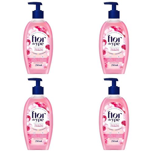 Kit c/4 Sabonetes Líquido Flor De Ype 250ml Flor De Macã E Framboesa