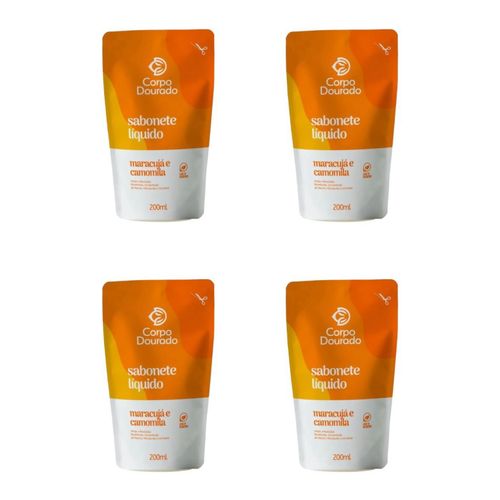 Kit c/4 Sabonetes Liquido Corpo Dourado Pouch 200ml Maracujá/Camomila