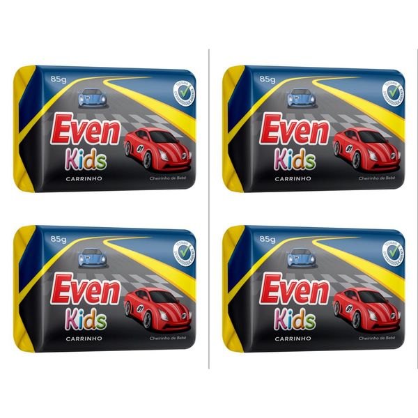 Kit c/4 Sabonetes Infantil Even Kids 85g Carrinho