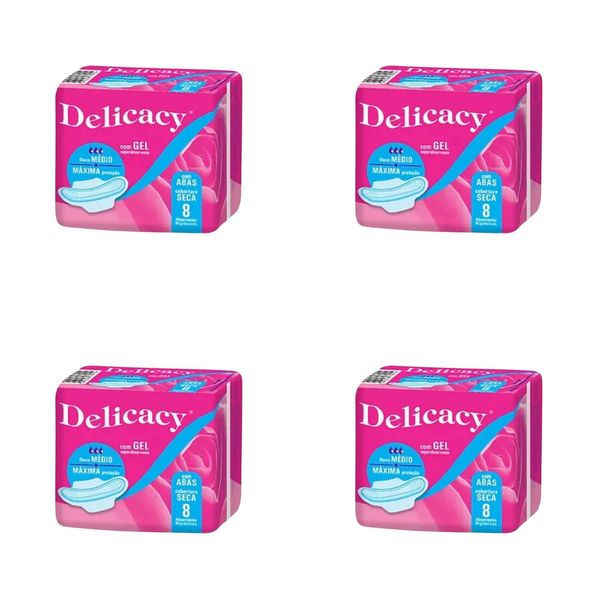 Kit c/4 Absorventes Delicacy C/ Abas Seca Gel c/8 Unidades cada