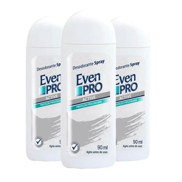 Kit c/3 Unidades de Desodorante Spray Even Pro 90ml Active